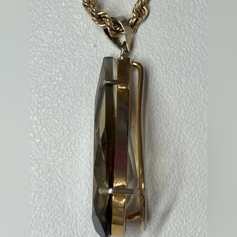 Vintage Teardrop Shaped Genuine 14K Gold Filled Smoky Topaz Pendant - Picture 10 of 15